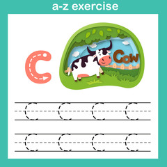 Naklejka premium Alphabet Letter C-cow exercise,paper cut concept vector illustration