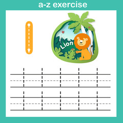 Alphabet Letter L-Lion exercise,paper cut concept vector illustration