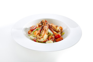 Caesar Salad with Tiger Shrimps Isolated