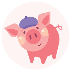 Funny piggy vector color illustration