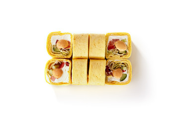 Sliced Tortilla Rolls or Burrito Top View Isolated