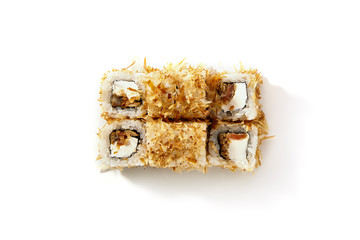 Set of Uramaki Sushi with Salmon Teriyaki Top View Isolated