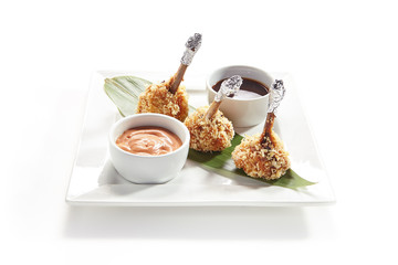 Deep Fried Crispy Chicken Legs Isolated on White Background