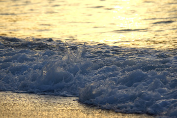 Foam wave on the beach at dawn
