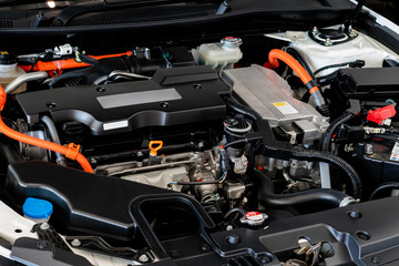 Close up detail of new car engine Car engine part