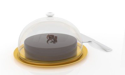 Glass cloche with chocolate cake