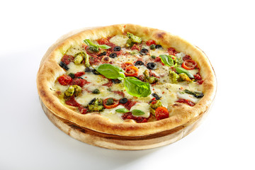 Pizza with Shrimps, Kalamata Olives, Tomato Sauce Isolated