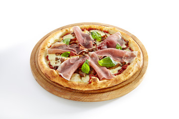 Pizza with Parma Ham Isolated on White Background