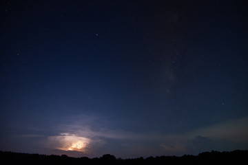 Fototapeta na wymiar Milkyway and Lightning Sky at night