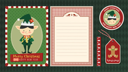 Merry Christmas and Happy new year vector greeting card set.