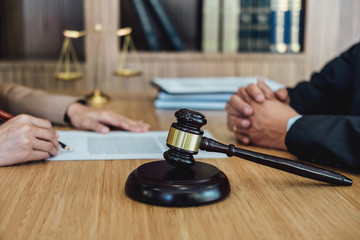 Customer service good cooperation, Consultation between a Businesswoman and Male lawyer or judge consult having team meeting with client, Law and Legal services concept