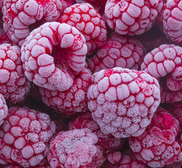 Frozen raspberries background