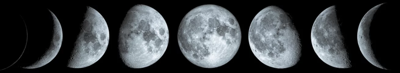 Fotobehang Volle maan Fasen van de maan: wassende halve maan, eerste kwartier, wassende maan, volle maan, afnemende maan, derde guarter, afnemende halve maan en nieuwe maan. De elementen van dit beeld geleverd door NASA.