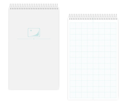 Wire bound legal size notebook with metric field rule sheets, mockup