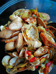 Malaysian dishes spicy Paphia textile, lala masak pedas. selective focus.