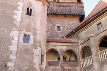 Interior of medieval Corvin Castle or Corvinilor or Hunyad Castle in Hunedoara, town in beautiful Transylvania, Romania.