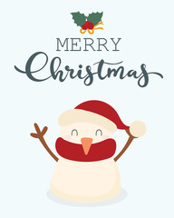 Merry Christmas. Santa Claus, snowman and reindeer. Christmas card.