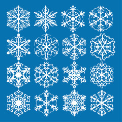 Snowflake vector icon background set blue color. Winter white christmas snow flake crystal element. Weather illustration ice collection. Xmas frost flat isolated silhouette symbol
