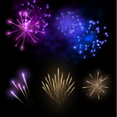 Colorful fireworks explosions collection vector background. EPS10