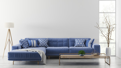 Interior of modern living room with sofa 3d rendering - obrazy, fototapety, plakaty