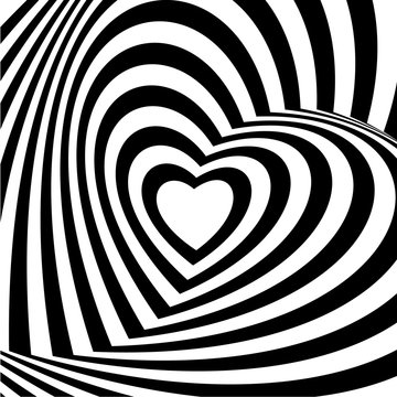 Geometric optical illusion black and white heart on a white background. Vector illustration.