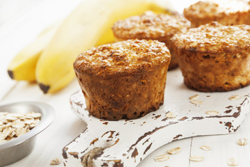 Fototapeta na wymiar Oat muffins with banana