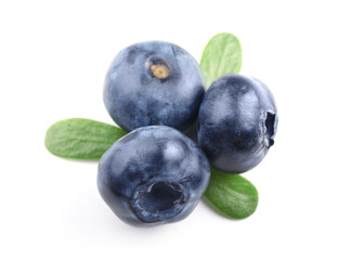 Ripe blueberries on white background