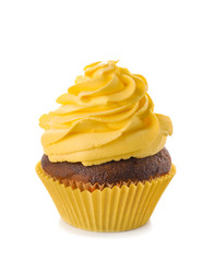 Delicious cupcake on white background