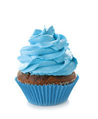 Delicious cupcake on white background