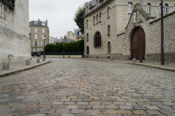 Paris, France - 10 07 2018: Montmartre. Street behind the Sacred Heart