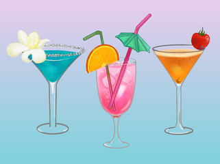 Tropical beach party cocktail illustration