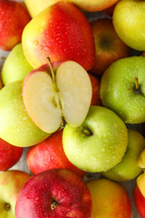 Cut and whole fresh ripe apples