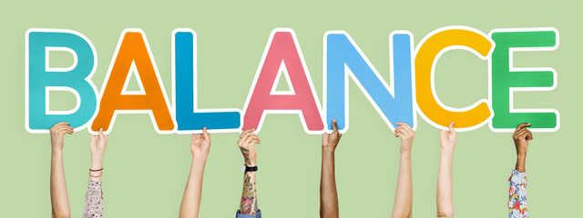 Colorful letters forming the word balance