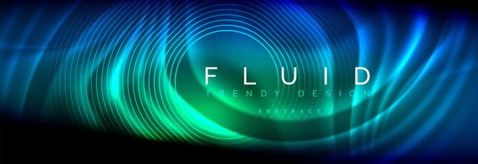 Neon glowing fluid wave lines, magic energy space light concept, abstract background wallpaper design