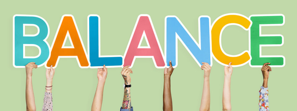 Colorful letters forming the word balance