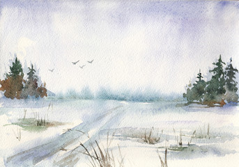 Winter Watercolor Landscape