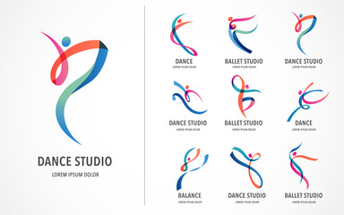 Abstract people logo design. Gym, fitness, running trainer vector colorful logo. Active Fitness, sport, dance web icon and symbol