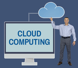 Businessman holding cloud computing icon