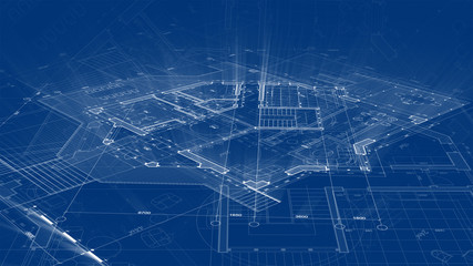 Architecture design: blueprint plan - illustration of a plan modern residential building / technology, industry, business concept illustration: real estate, building, construction, architecture