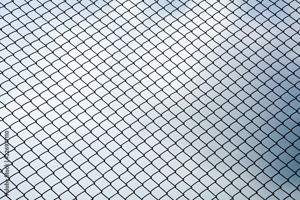 Wall mural Texture the cage metal net isolate on blue sky background