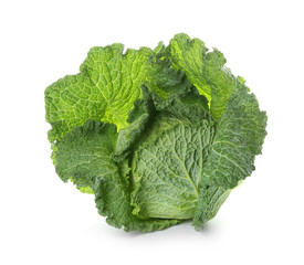 Fresh savoy cabbage on white background