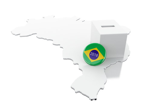 3d Brazil map with Ballot box. Elections 2018.