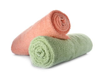 Clean soft towels on white background