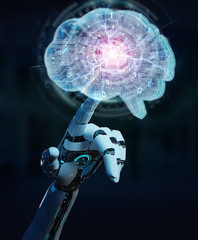Robot creating artificial intelligence in a digital brain 3D rendering
