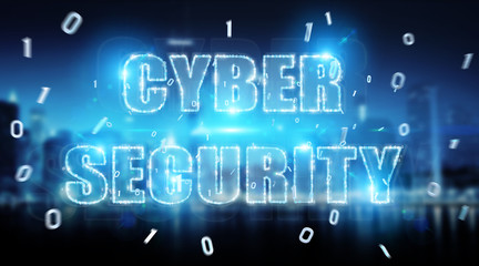 Obraz premium Cyber security text hologram 3D rendering