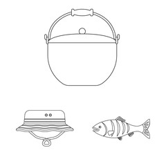 Vector illustration of fish and fishing icon. Collection of fish and equipment vector icon for stock.