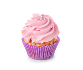 Delicious cupcake on white background