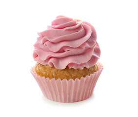 Delicious cupcake on white background