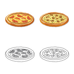 Vector illustration of pizza and food sign. Set of pizza and italy stock symbol for web.