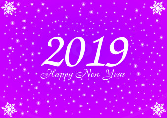 2019 Happy New Year violet background with white stars and snowflakes for your Seasonal Flyers and Greetings Card or Christmas.